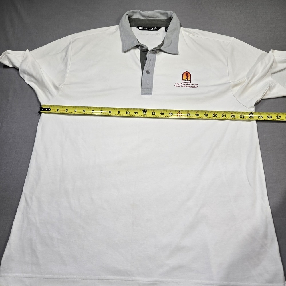 Travis Mathew Shirt Mens XXL White Lightweght Golf Polo Qatar Golf Association - Picture 7 of 9